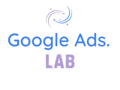 Logotipo do Google Ads LAB com tipografia suave e símbolo em espiral azul